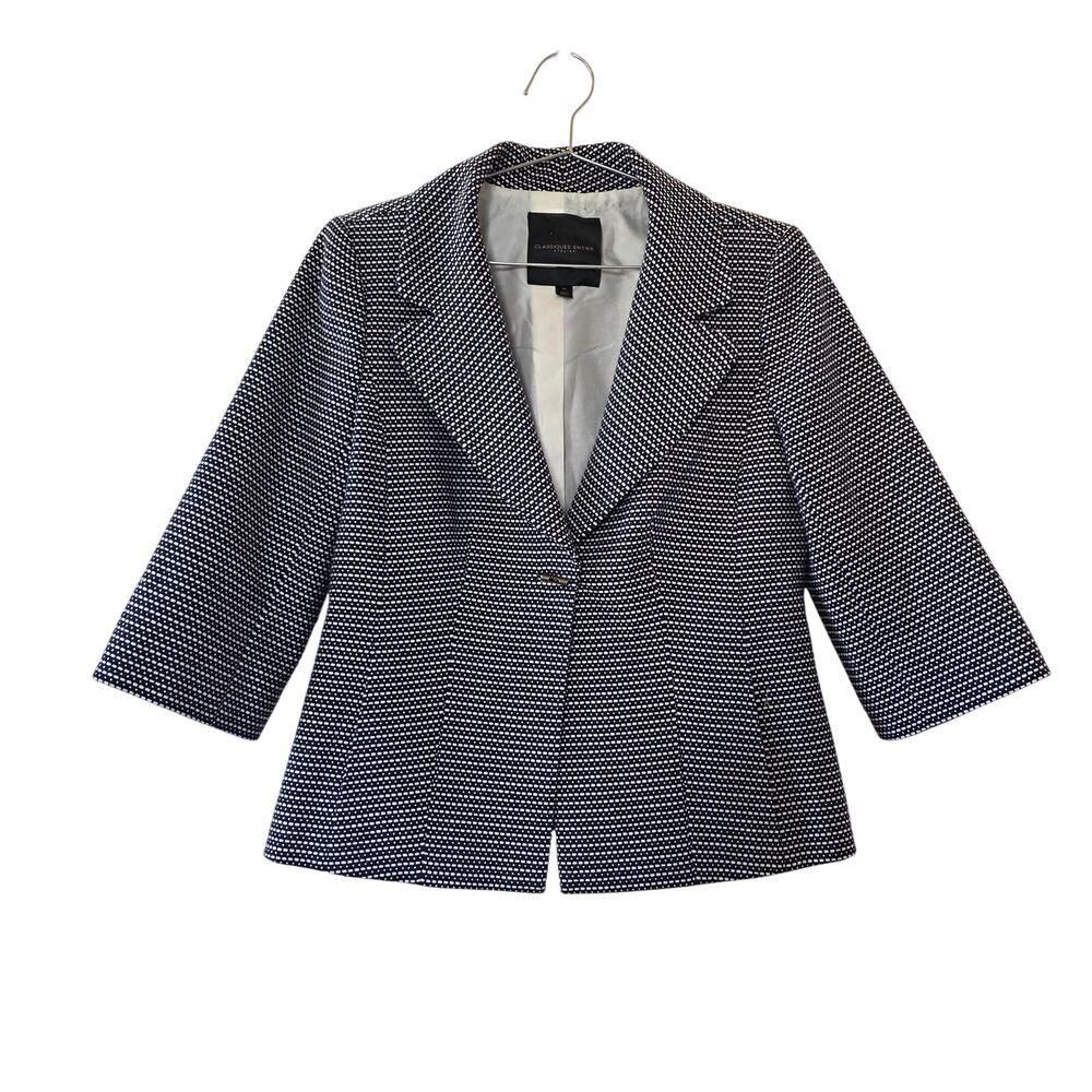 Classiques Entier Atelier Navy White Textured Blazer Womens Size M Lined